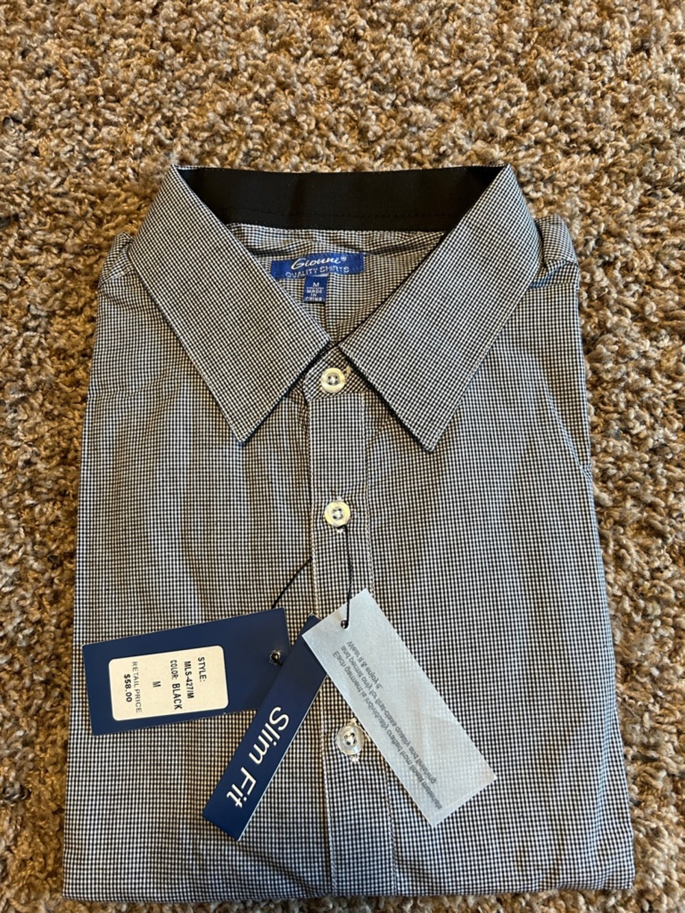 Galaxy By Harvic Black & White Micro-Check Slim Fit Dress Shirt